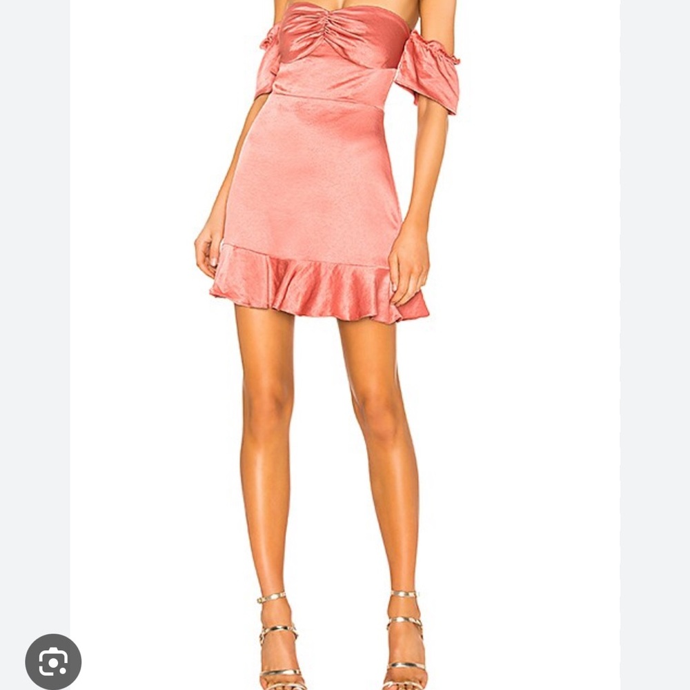 Superdown Orange and Pink Ruffled Off-Shoulder Mini Dress